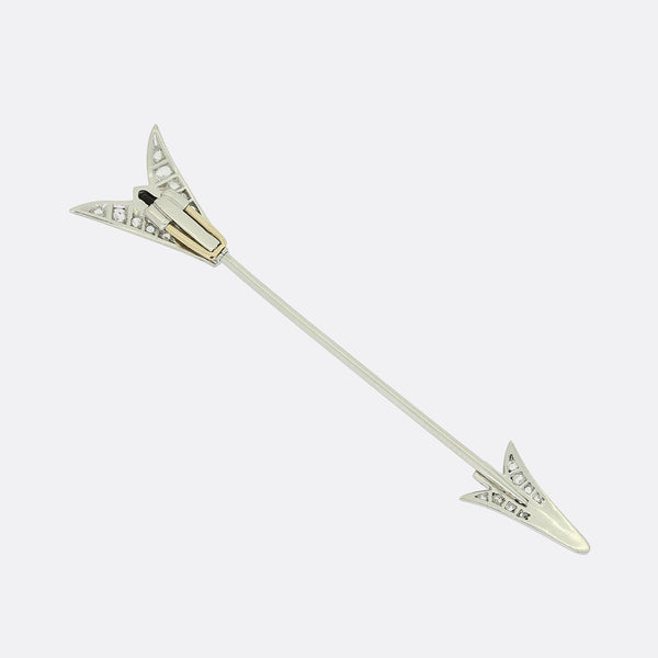 Art Deco Sapphire and Rose Cut Diamond Jabot Arrow Pin