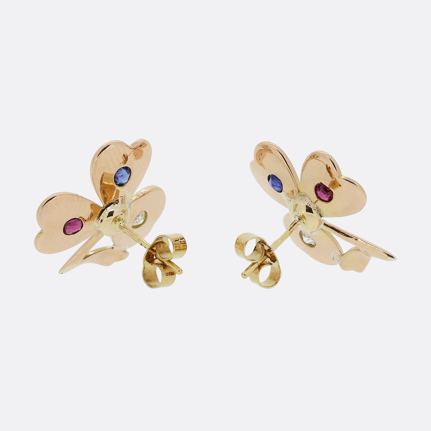 Vintage Diamond Ruby Sapphire Shamrock Earrings
