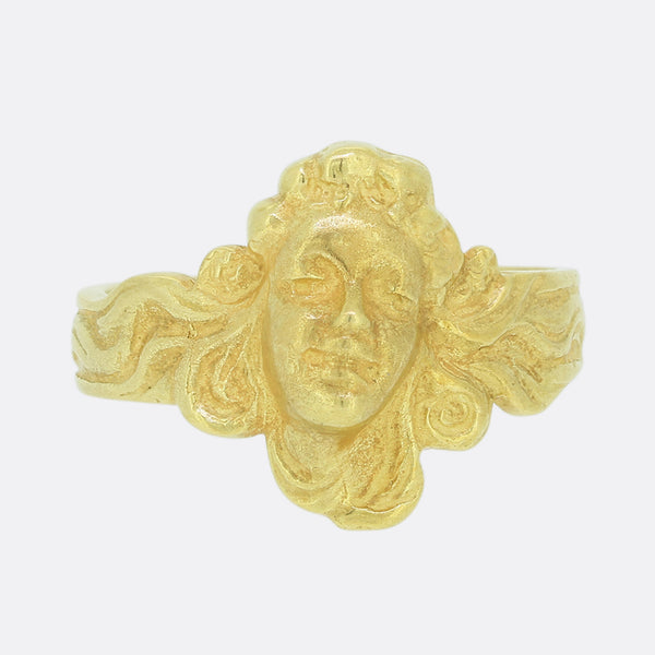 Art Nouveau Gold Face Ring