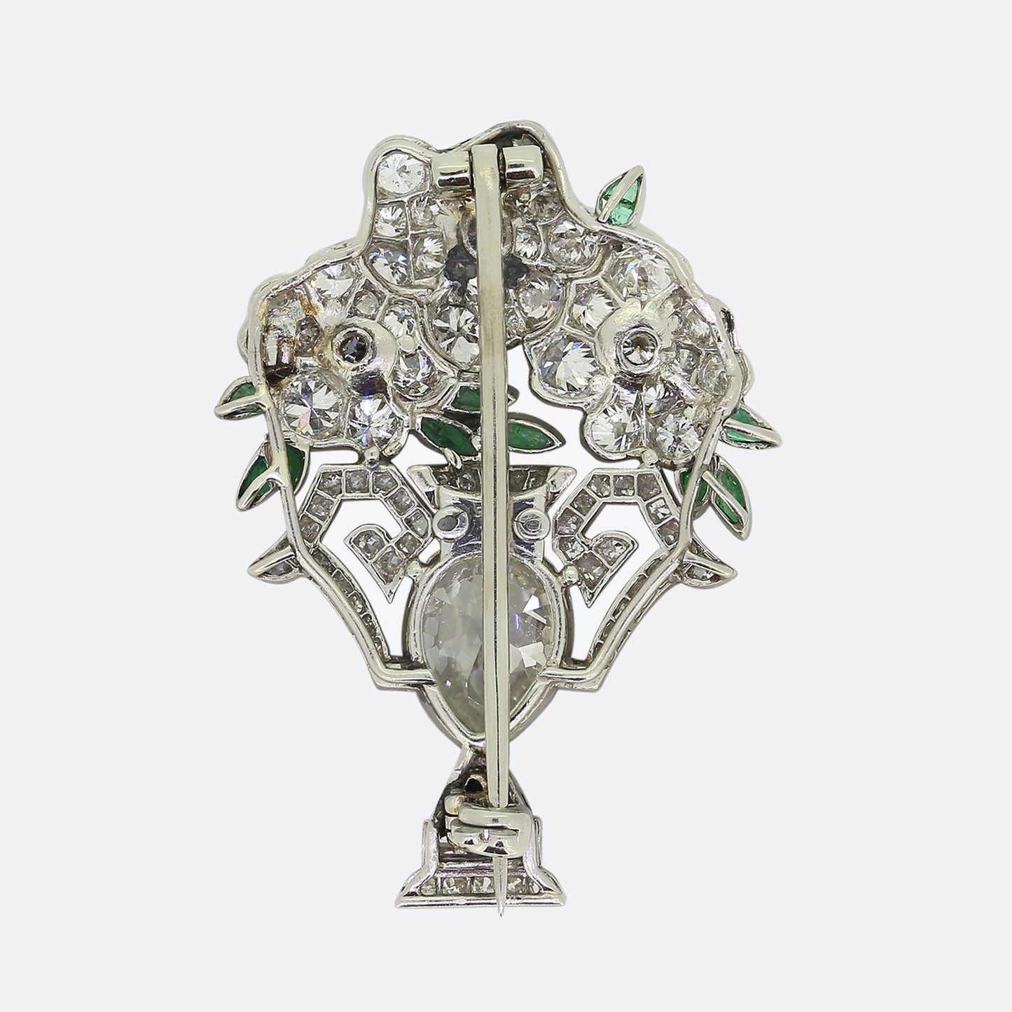 Art Deco Emerald and Diamond Flower Vase Brooch