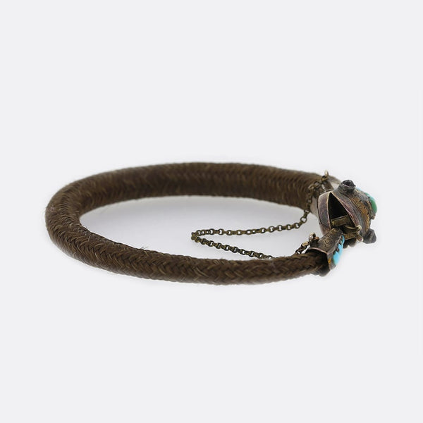 Turquoise and Garnet Snake Mourning Hair Bracelet