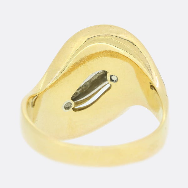 Vintage Diamond and Blue Enamel Swirl Ring