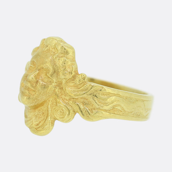 Art Nouveau Gold Face Ring