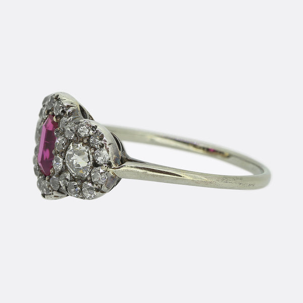 Antique Burmese Ruby and Diamond Triple Cluster Ring