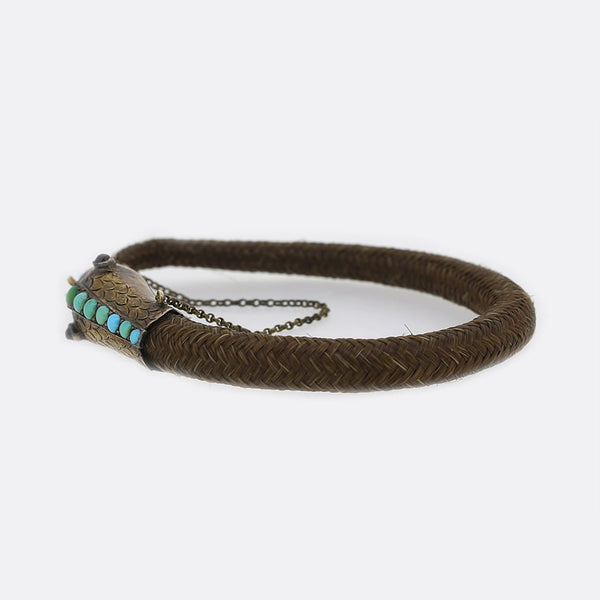Turquoise and Garnet Snake Mourning Hair Bracelet