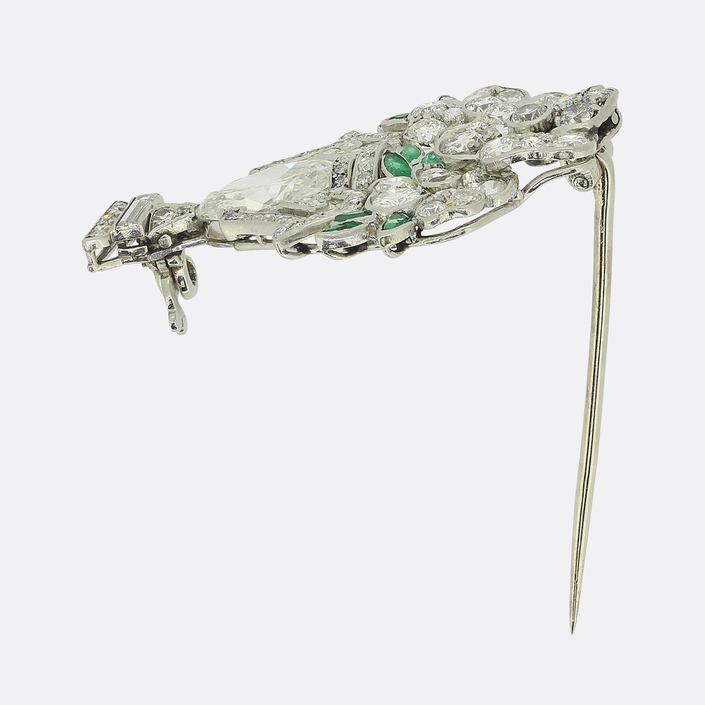 Art Deco Emerald and Diamond Flower Vase Brooch