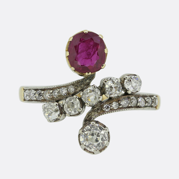 Victorian Ruby and Diamond Crossover Ring