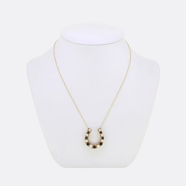 Vintage Pearl and Garnet Horseshoe Necklace