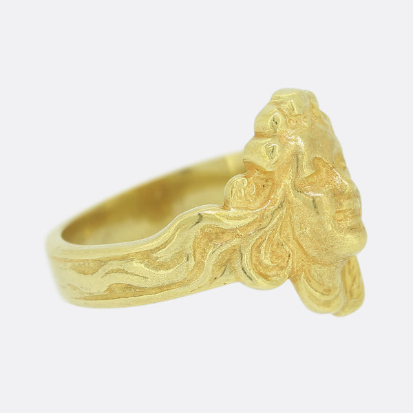 Art Nouveau Gold Face Ring