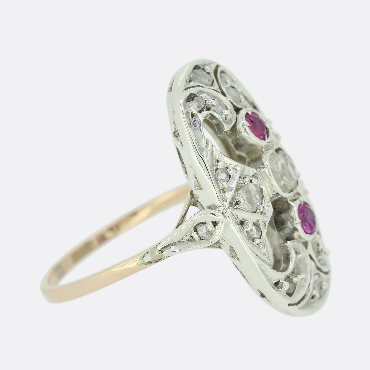 Edwardian Pink Sapphire and Diamond Navette Ring