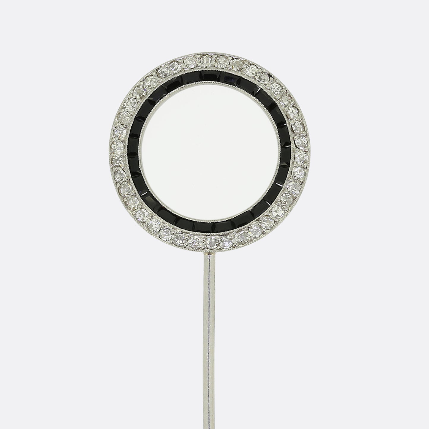 French Art Deco Onyx and Diamond Stick Pin