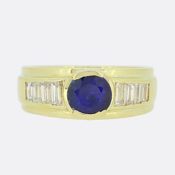 Sapphire and Baguette Cut Diamond Band