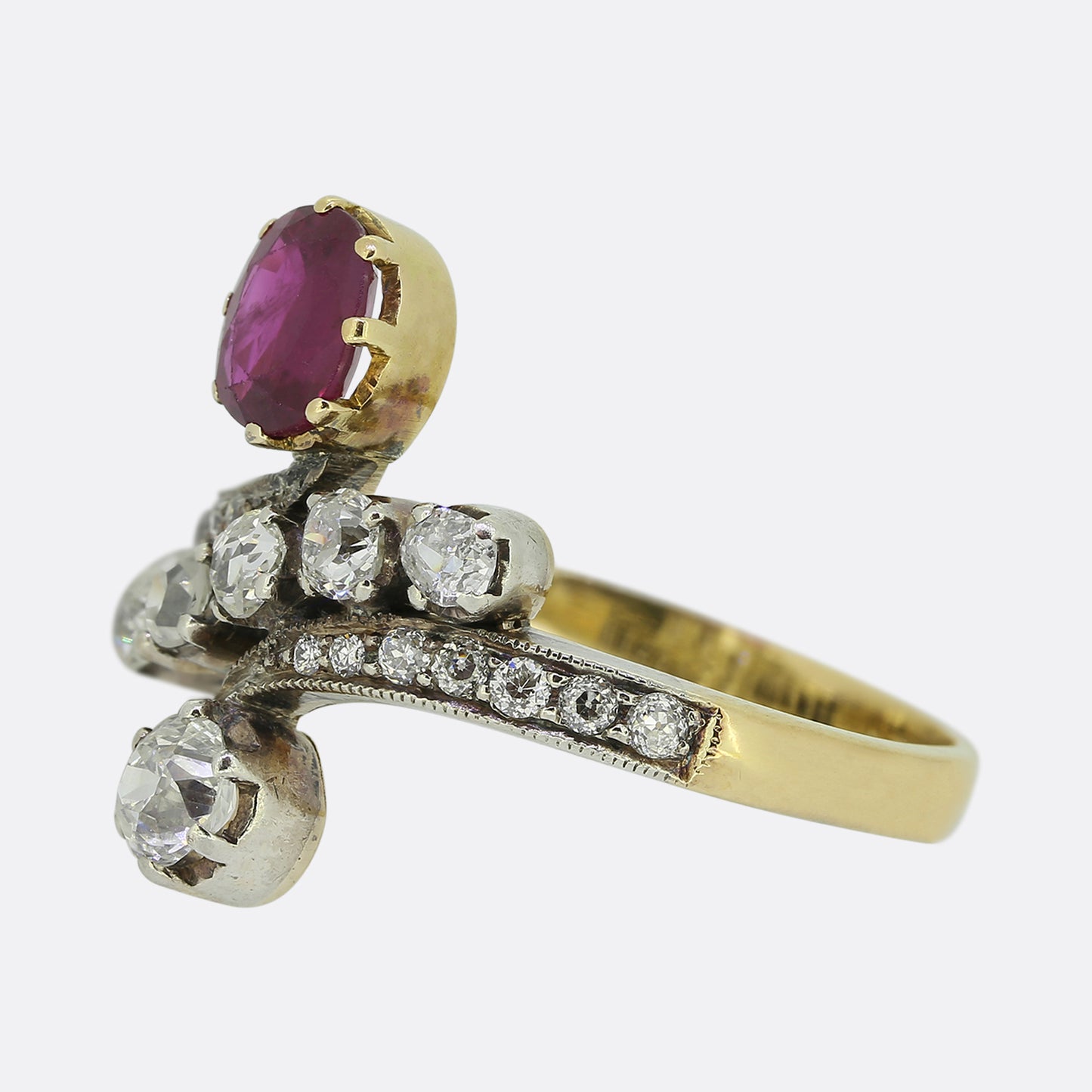 Victorian Ruby and Diamond Crossover Ring