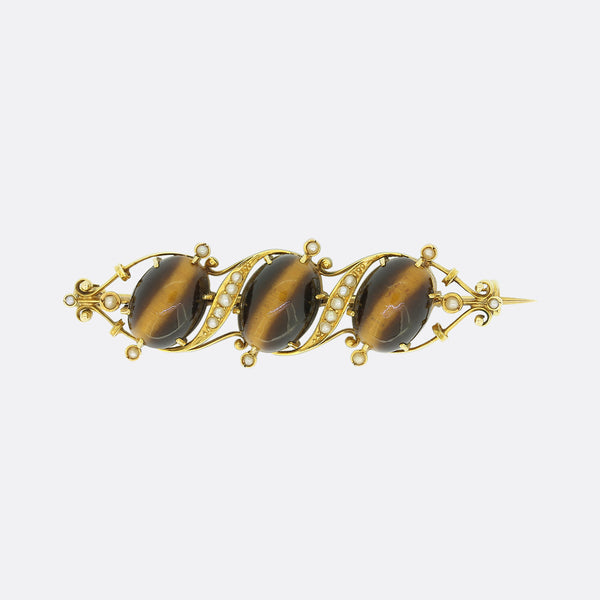 Victorian Cat's Eye and Seed Pearl Brooch