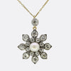 Victorian Natural Pearl and Diamond Sunflower Necklace