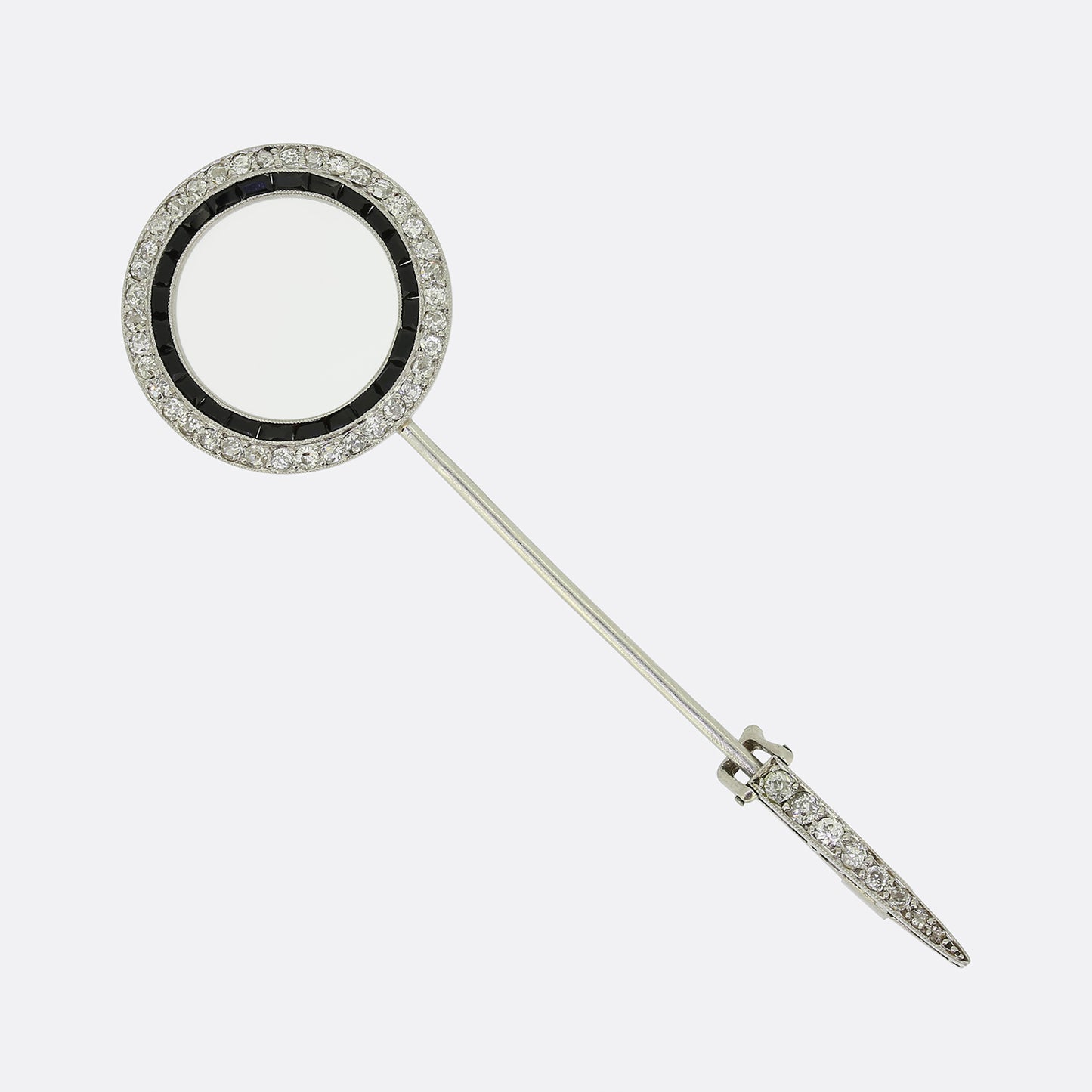 French Art Deco Onyx and Diamond Stick Pin