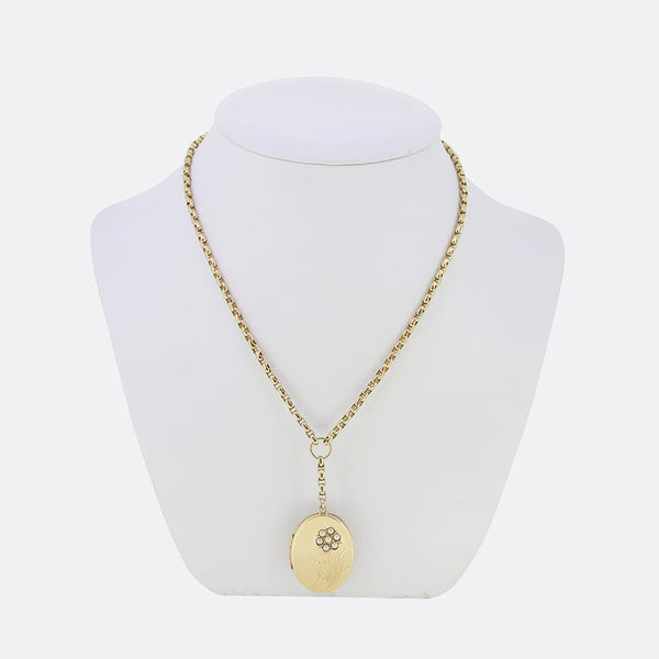 Vintage Floral Seed Pearl Locket Necklace