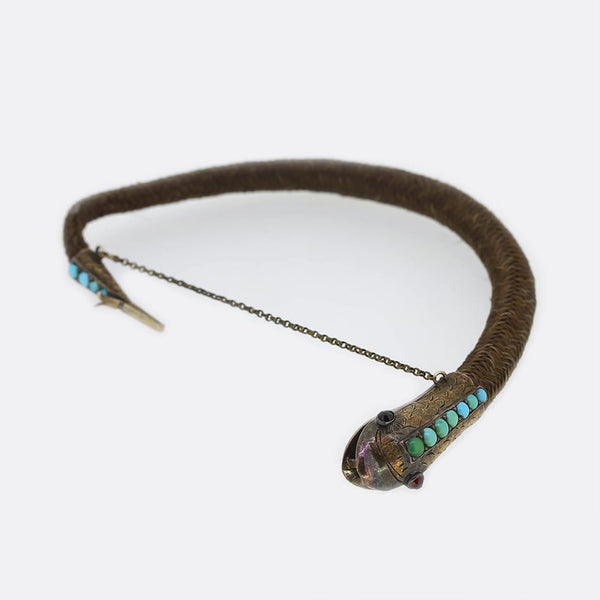 Turquoise and Garnet Snake Mourning Hair Bracelet