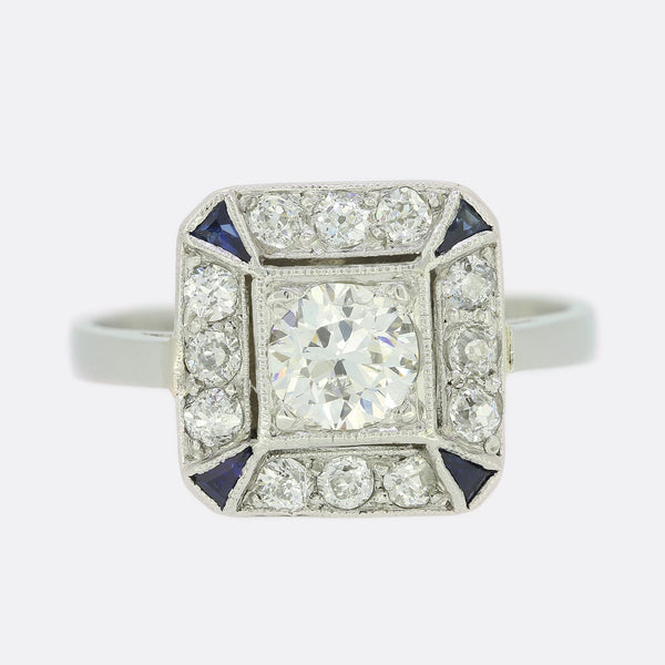 Art Deco Style Diamond and Sapphire Ring