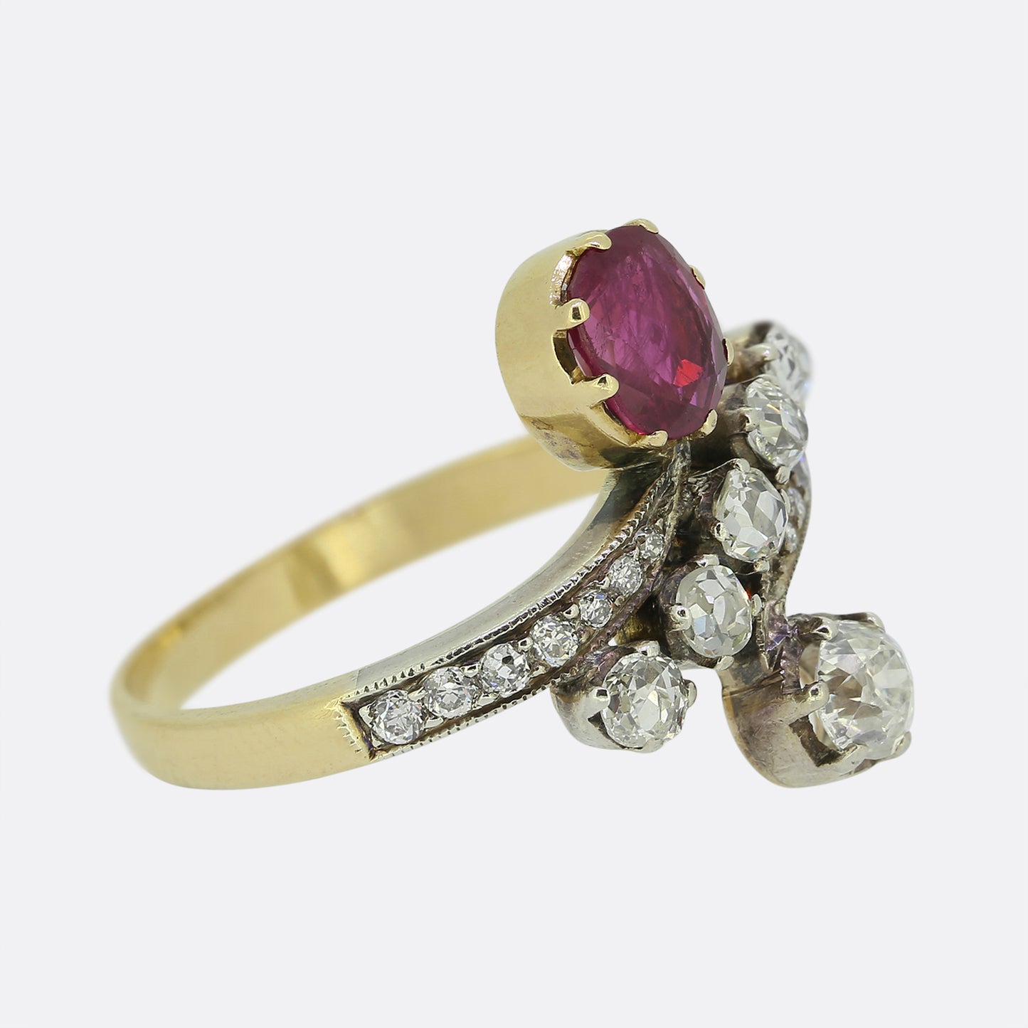 Victorian Ruby and Diamond Crossover Ring