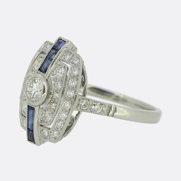 Art Deco Style Sapphire and Diamond Ring