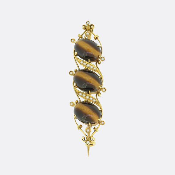 Victorian Cat's Eye and Seed Pearl Brooch