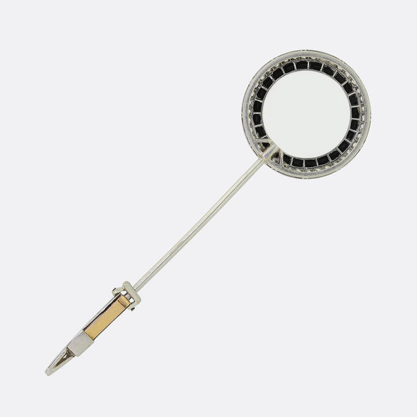 French Art Deco Onyx and Diamond Stick Pin
