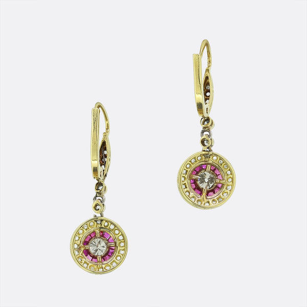 Art Deco Ruby and Diamond Drop Earrings