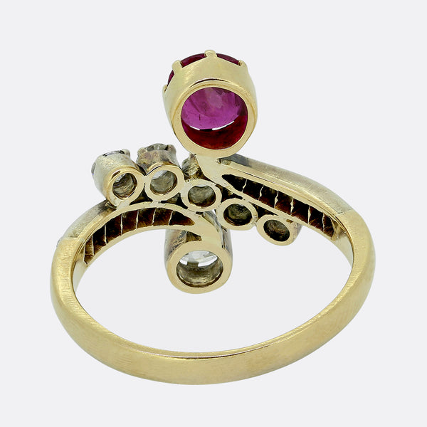 Victorian Ruby and Diamond Crossover Ring
