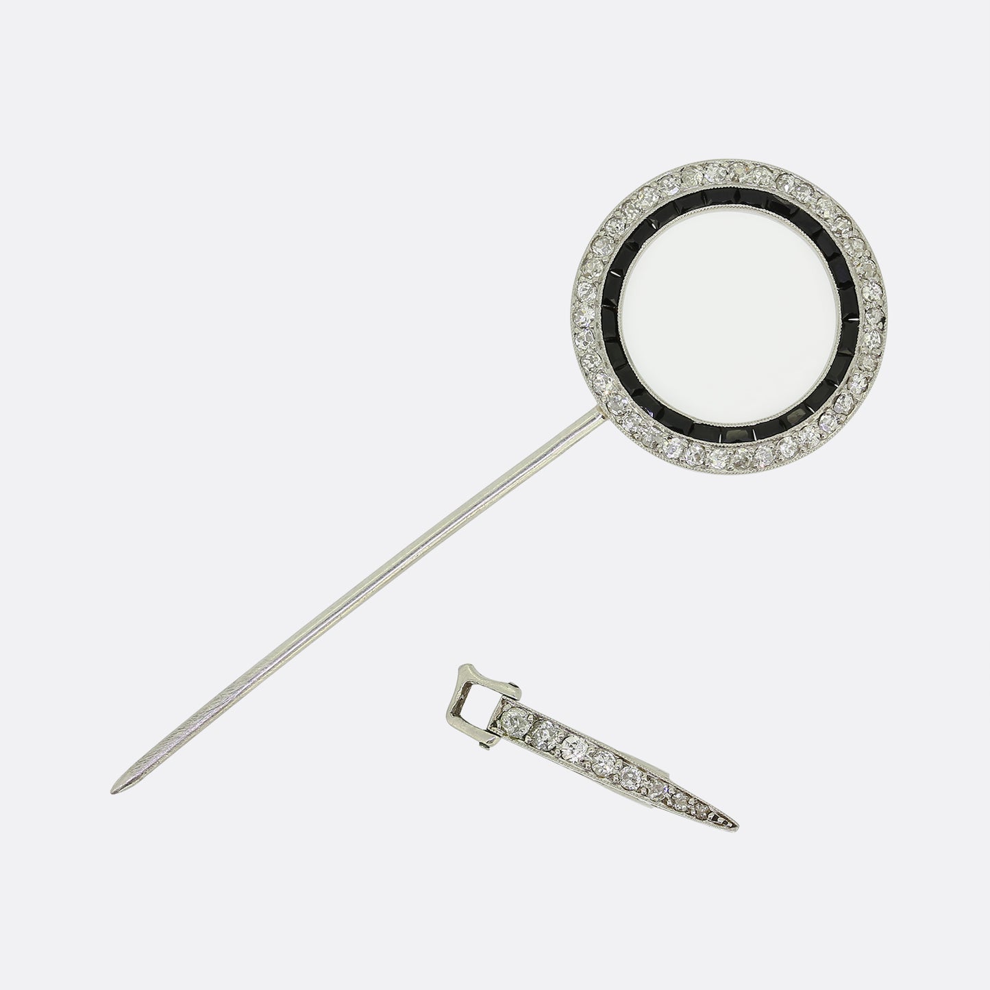 French Art Deco Onyx and Diamond Stick Pin