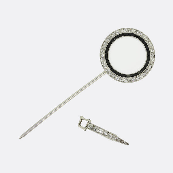 French Art Deco Onyx and Diamond Stick Pin