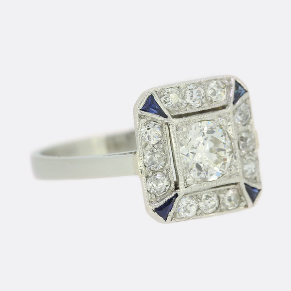 Art Deco Style Diamond and Sapphire Ring