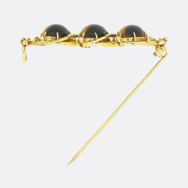 Victorian Cat's Eye and Seed Pearl Brooch
