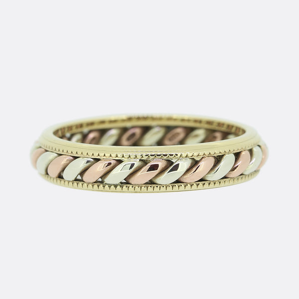 Vintage 3.5mm Tri-Colour Wedding Band Size L 1/2