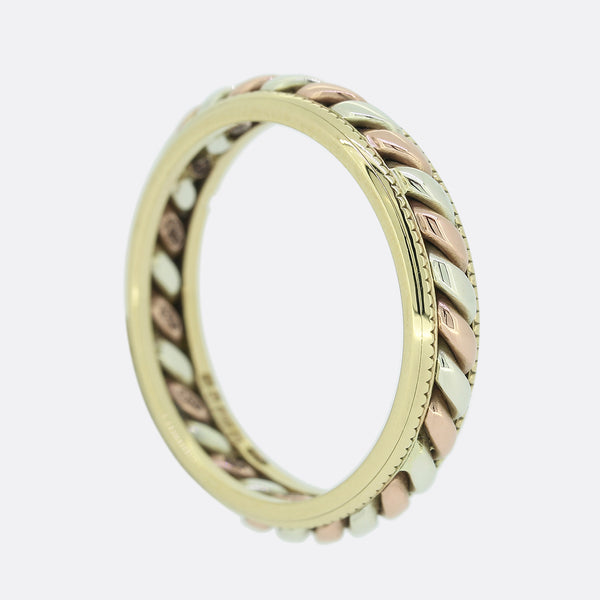 Vintage 3.5mm Tri-Colour Wedding Band Size L 1/2