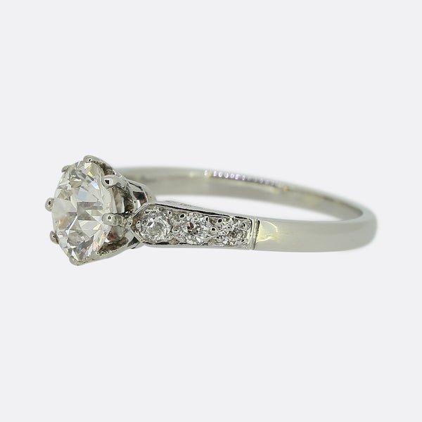 Art Deco 0.90 Carat Diamond Solitaire Engagement Ring