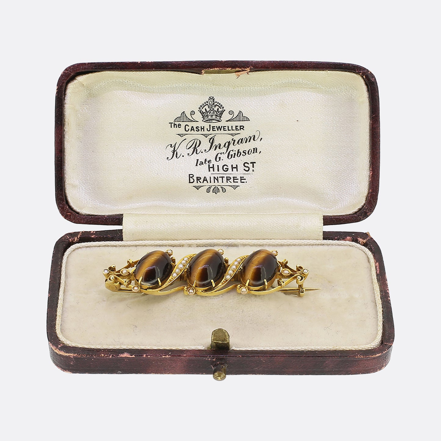 Victorian Cat's Eye and Seed Pearl Brooch
