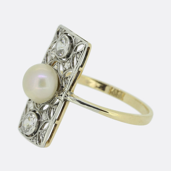 Edwardian Natural Pearl and Diamond Plaque Ring