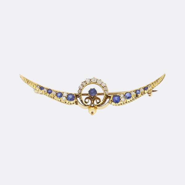 Victorian Sapphire and Diamond Crescent Brooch