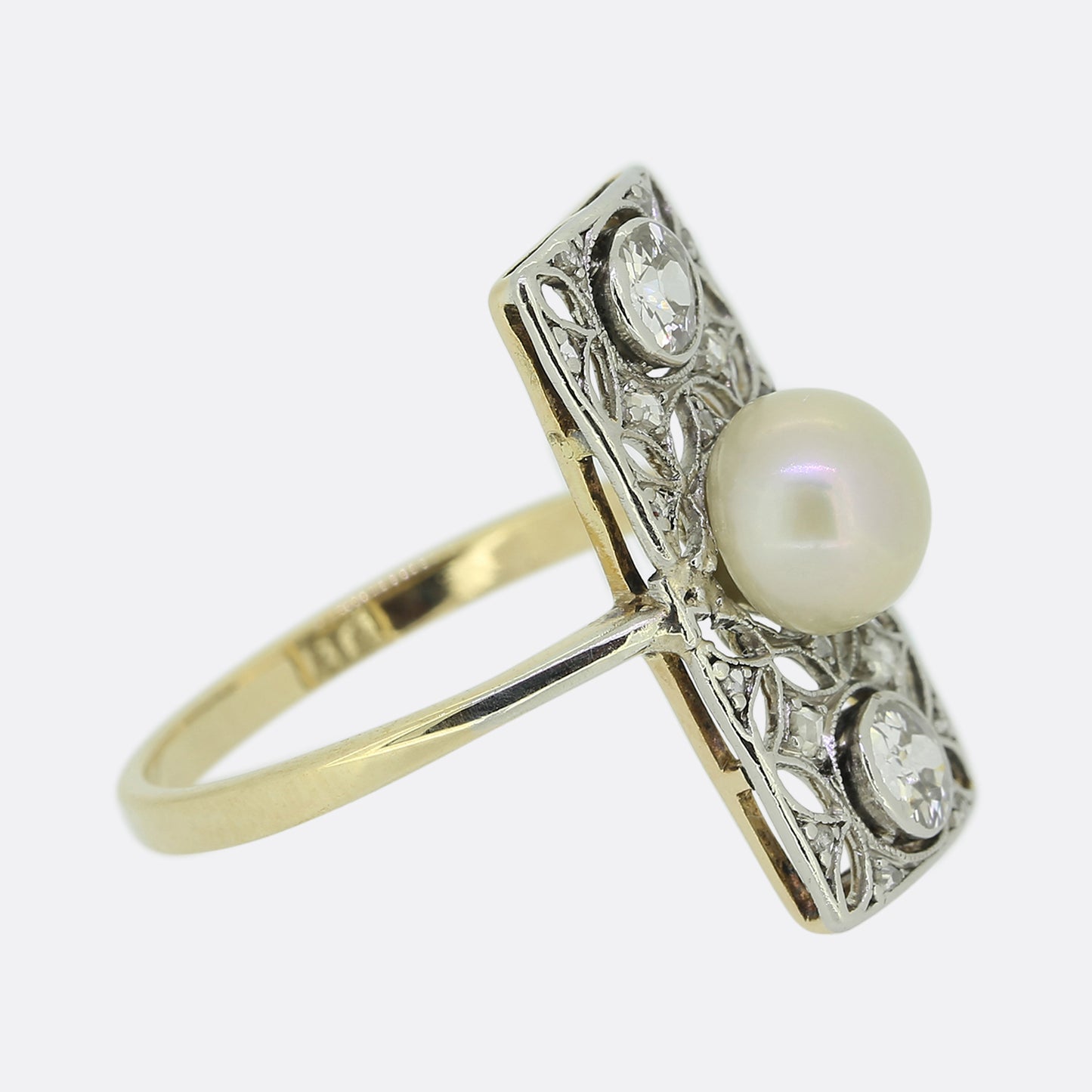 Edwardian Natural Pearl and Diamond Plaque Ring