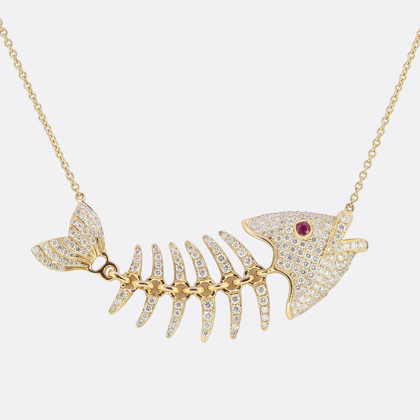 La Marquise Ruby and Diamond Fish Pendant Necklace