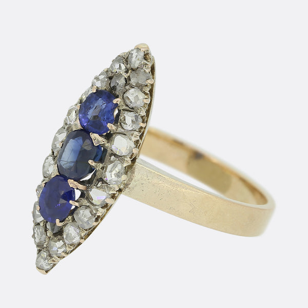 Victorian Sapphire and Diamond Navette Ring