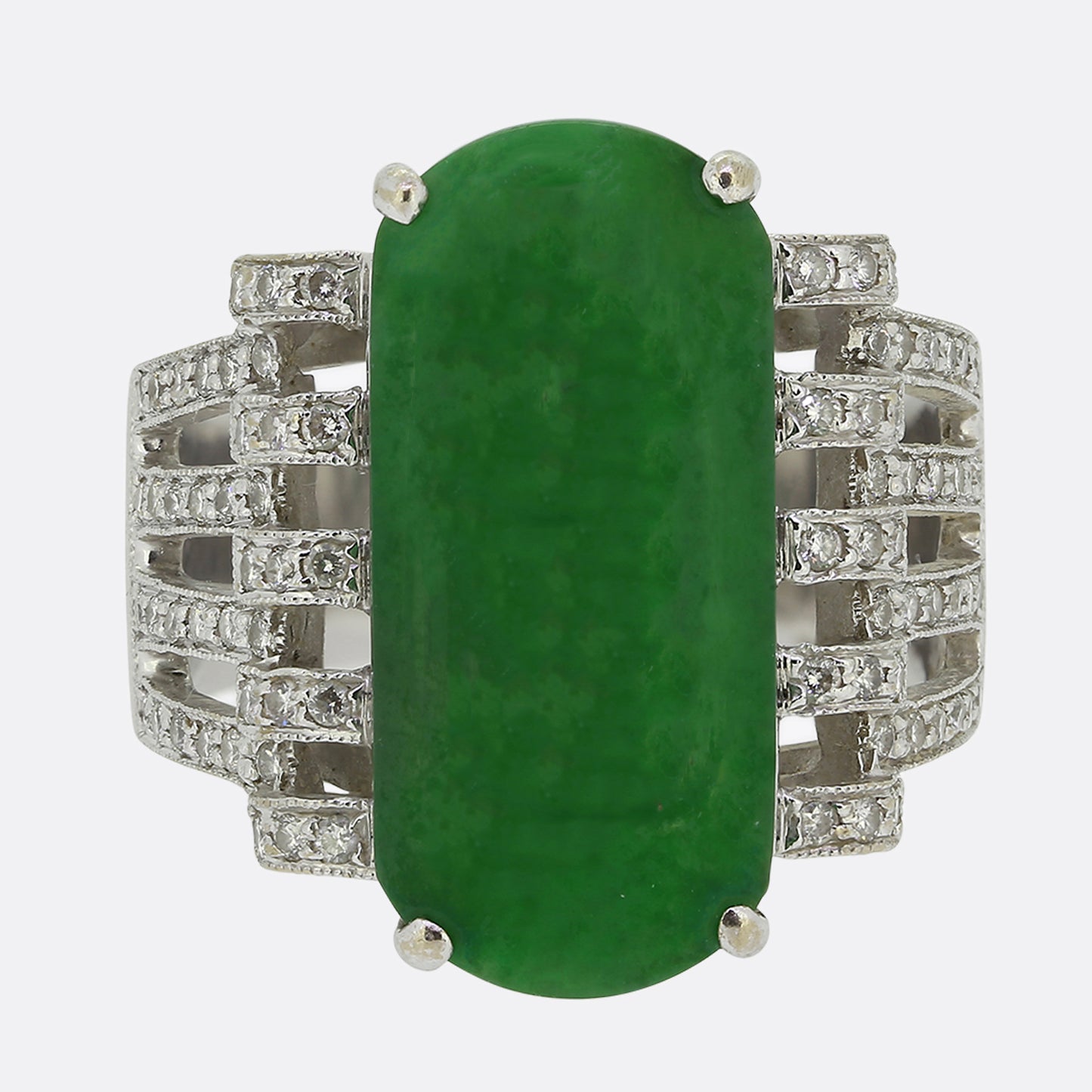 Art Deco Jade and Diamond Cocktail Ring