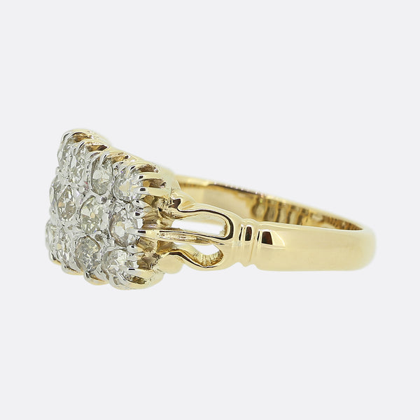 Edwardian Old Cut Diamond Three Row Ring