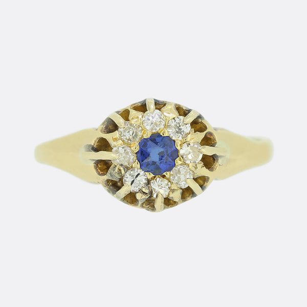 Edwardian Sapphire and Diamond Cluster Ring