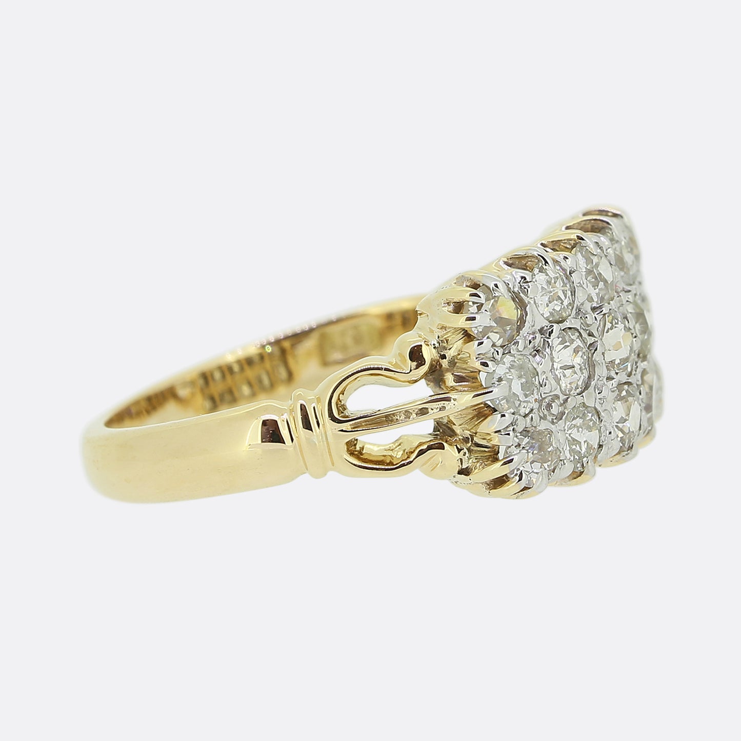 Edwardian Old Cut Diamond Three Row Ring