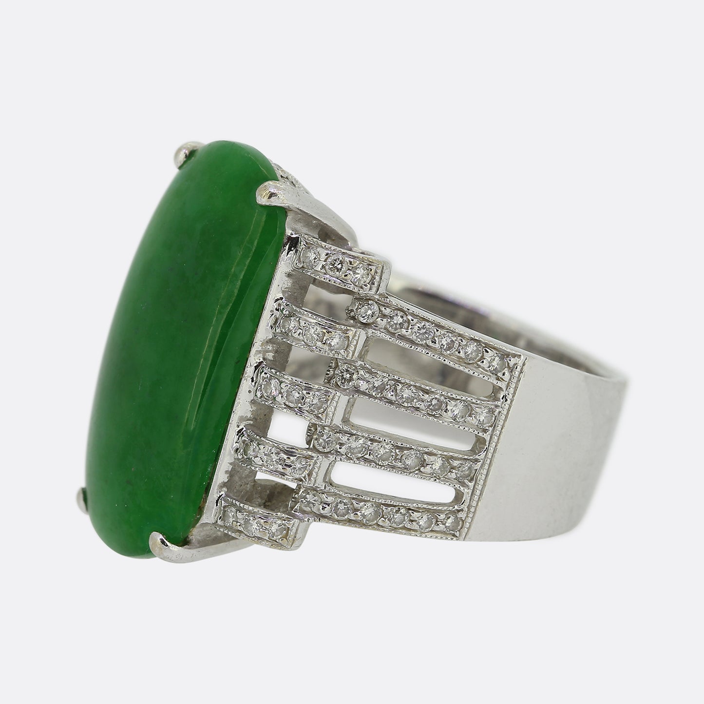 Art Deco Jade and Diamond Cocktail Ring