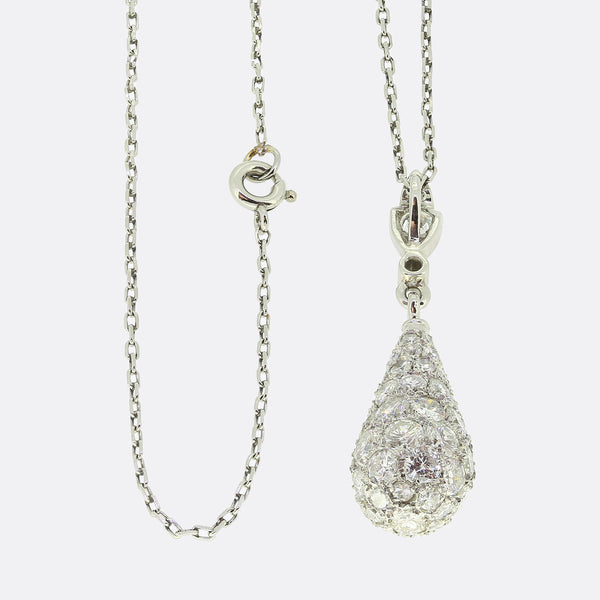 Art Deco Pavé Set Diamond Egg Pendant Necklace