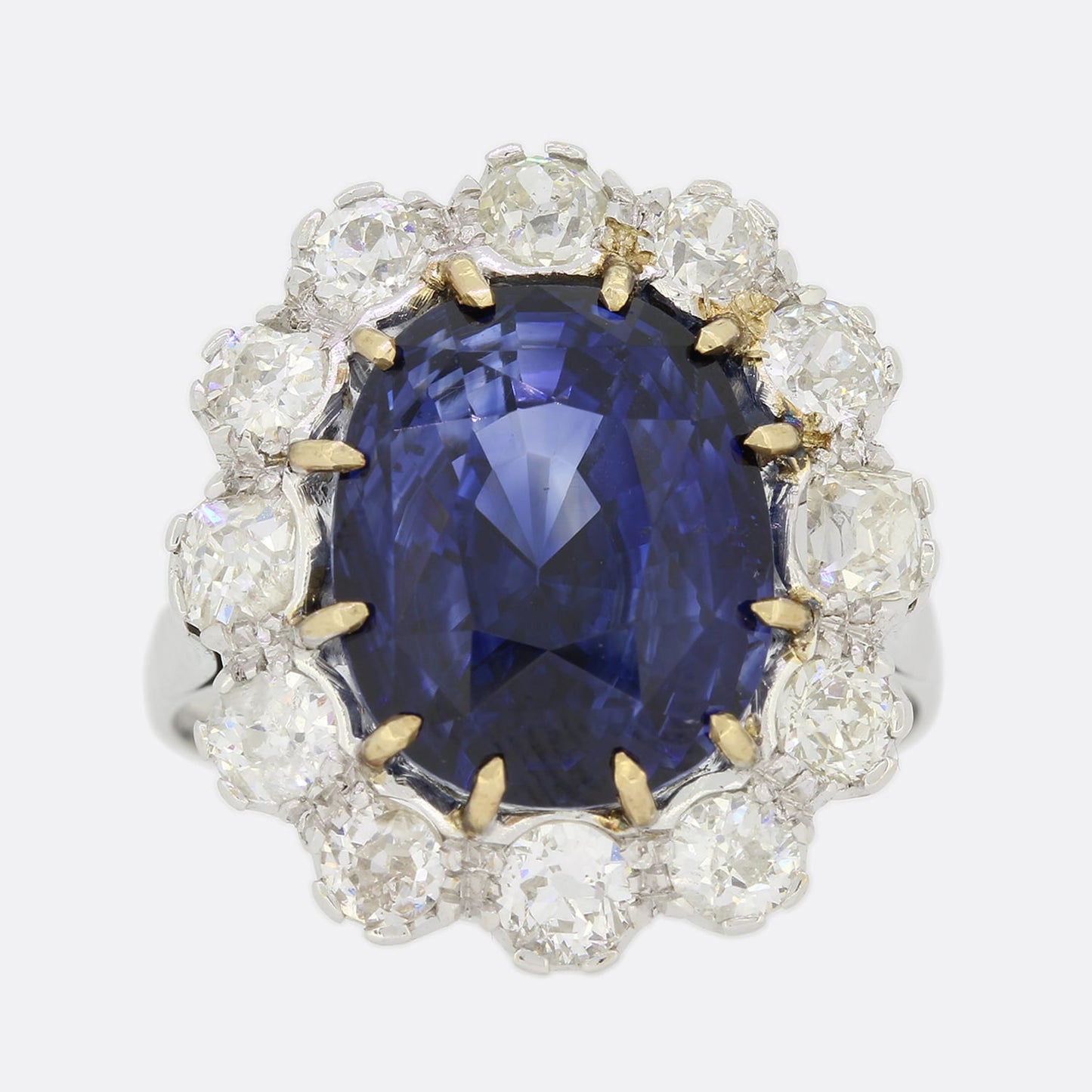 11.03 Carat Unheated Ceylon Sapphire and Diamond Cluster Ring