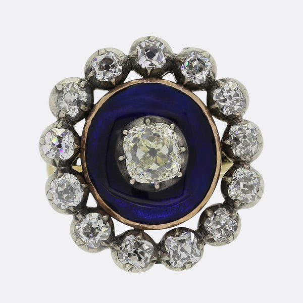 Early Victorian Blue Enamel and Diamond Ring